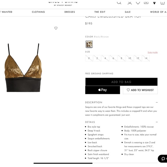 Alice + Olivia Carli Sequined Embellished Gold Bronze Black Bra Crop Top - Picture 4 of 17